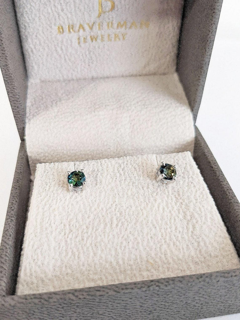 Round Sapphire Earrings | Bridal Gift for Her | Anniversary Gift for Wife | Birthday Gift for Mom Sister Girlfriend | 14k White Gold Earrings 0.5ct Sapphire Solitaire