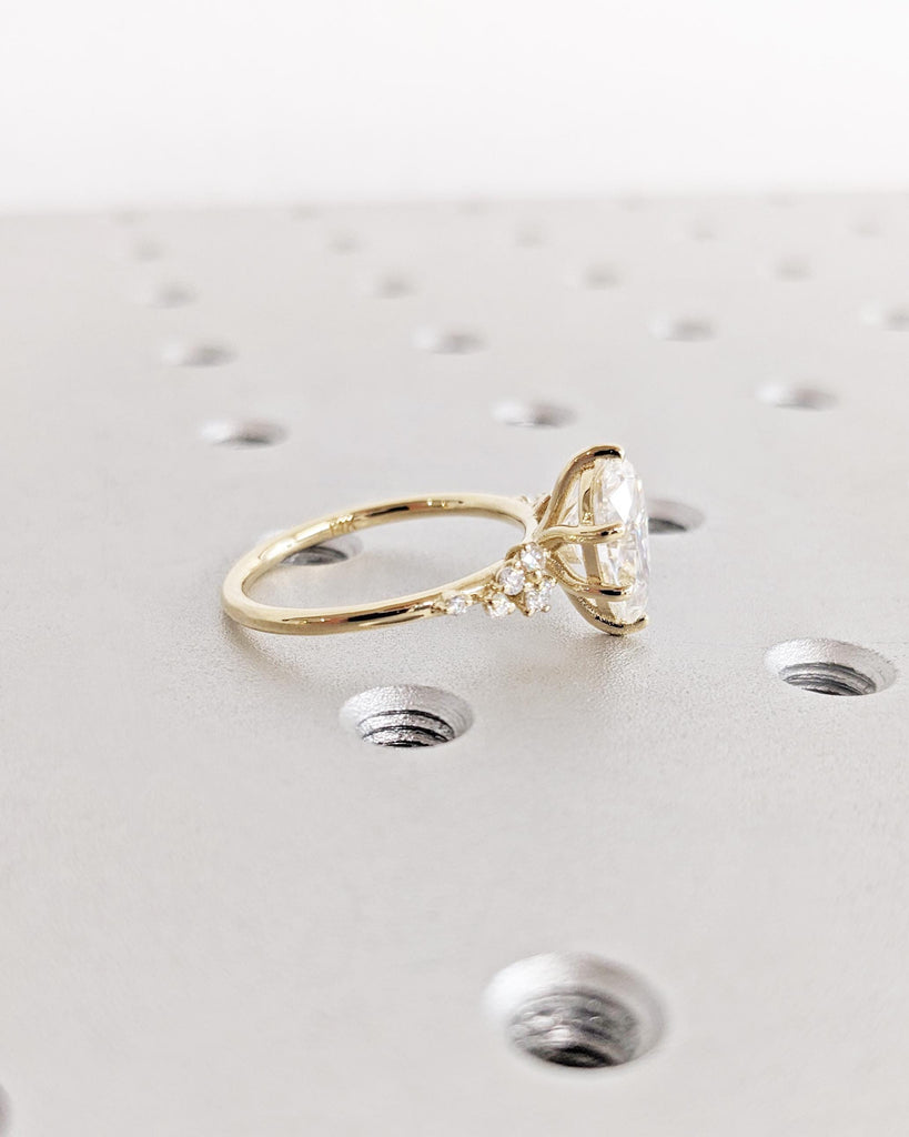 Pear Lab Diamond Ring, Vintage Lab Grown Diamond Engagement Ring, Solid Gold Unique Snowdrift 6 Prongs Engagement Ring, Diamond Wedding Ring