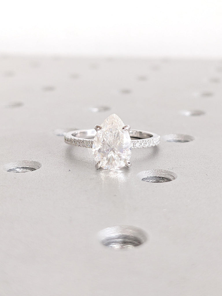 Pear Cut Moissanite Engagement Rings for Women, Real Gold Ring
