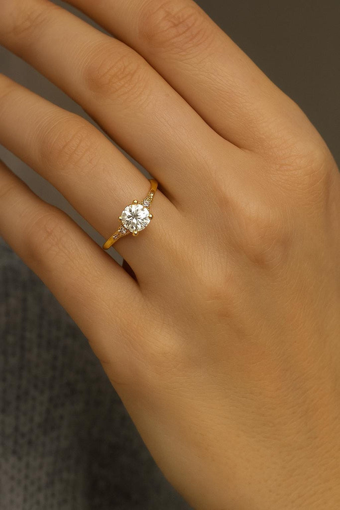 Moissanite Wedding Ring, Dainty 14k Gold Engagement Ring