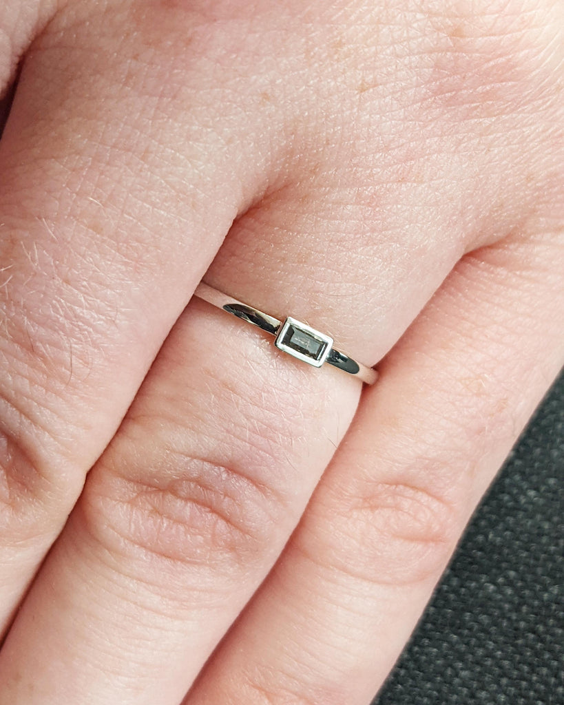 Baguette Diamond Band | Gray Diamond Baguette Ring | Bezel Set Baguette Salt and Pepper Diamond Wedding Band | Gold or Platinum Wedding Band