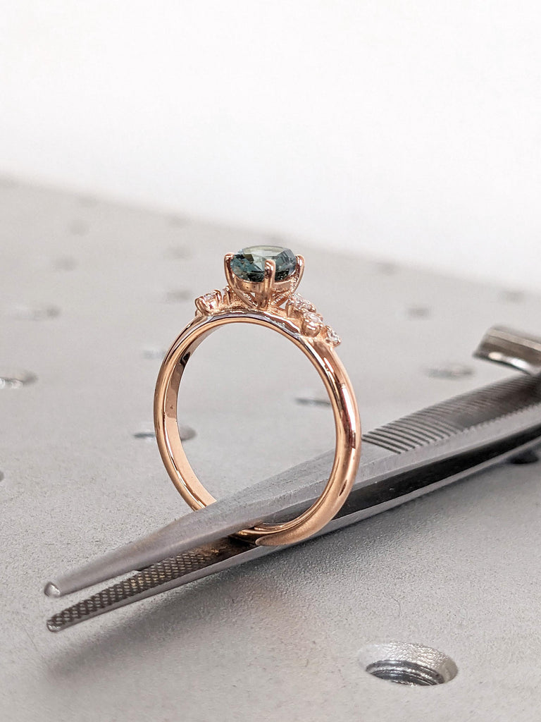18k Rose Gold Rings for Women | Gold Teal Sapphire Engagement Ring | 1ct Round cut Sapphire