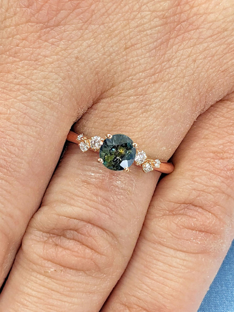 1 Carat Round cut Sapphire Engagement Rings for Women | 14k 18k Gold | Snowdrift Ring Diamond Cluster Ring | Woman Bridal Ring | Unique Proposal Ring