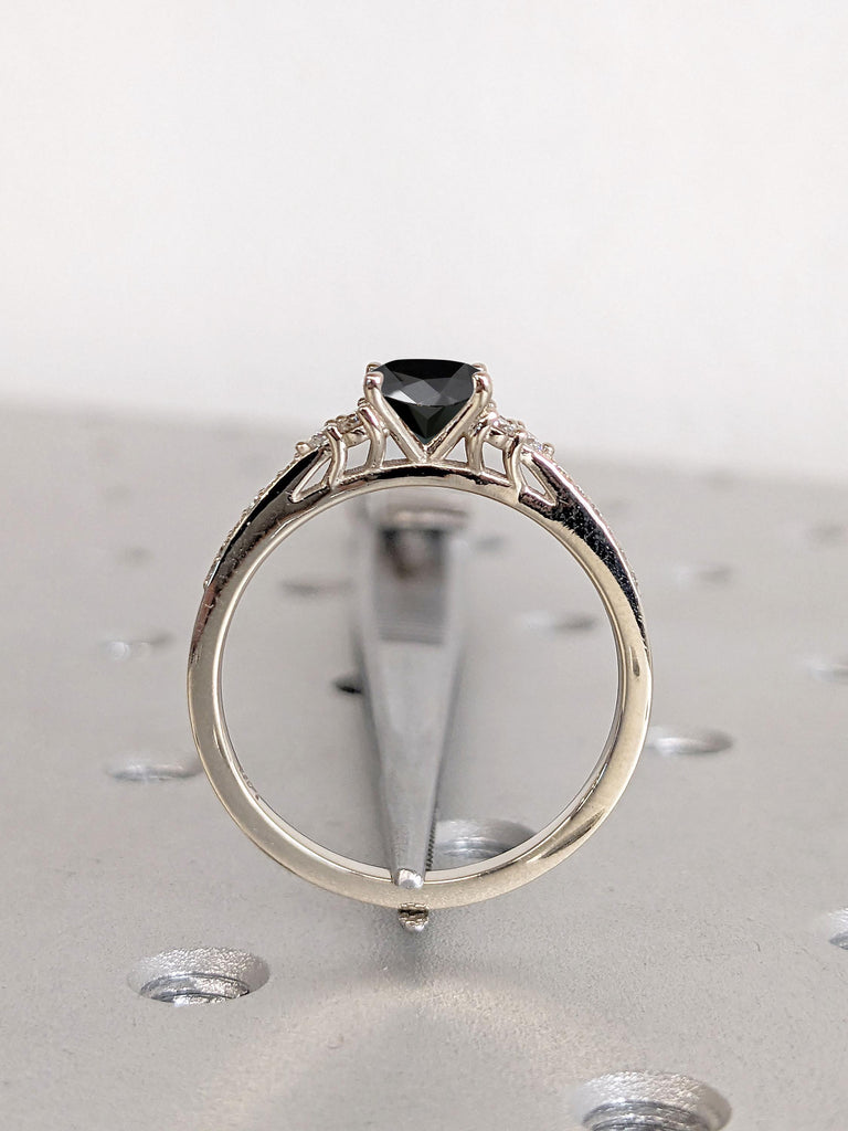 Beautiful Pear cut Black Diamond Engagement Ring | 14k White Gold Rings for Women | Diamond Cluster Ring | Paved Moissanite Eternity Band
