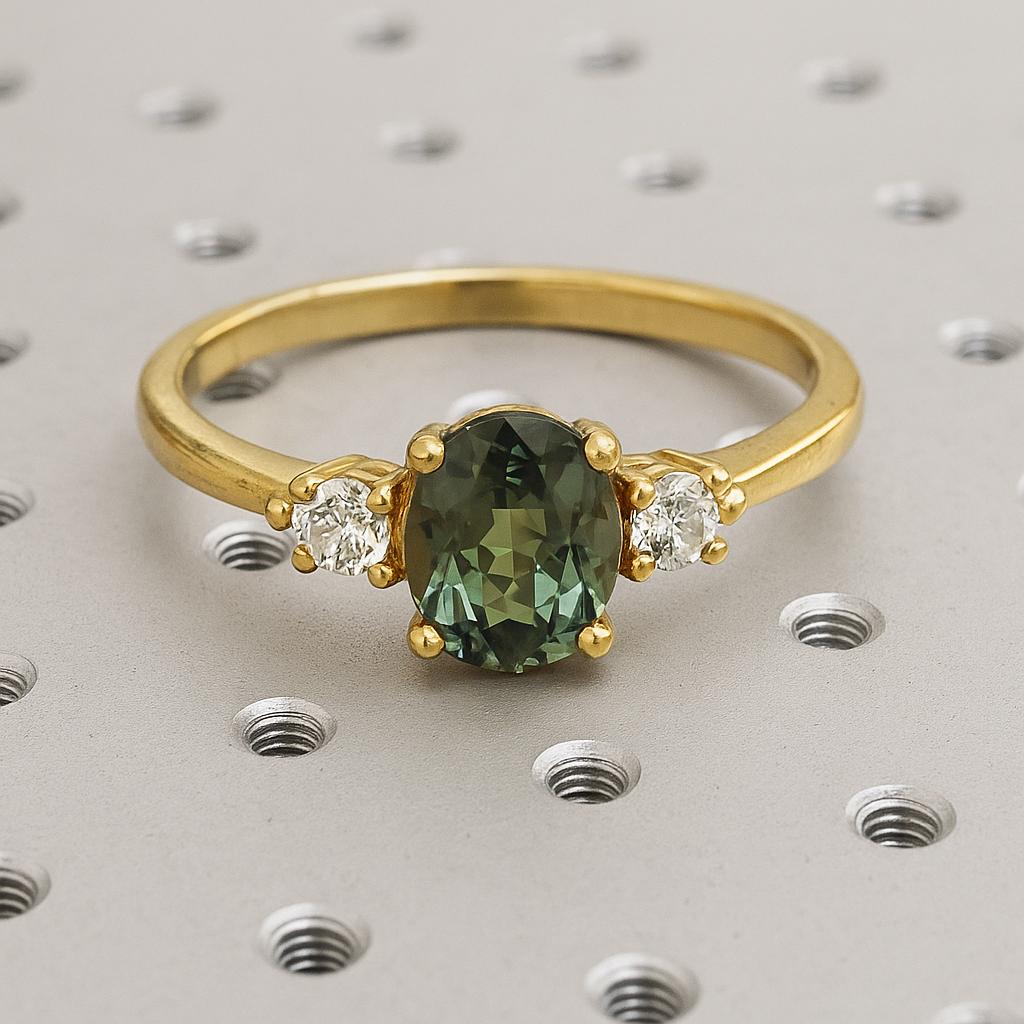 Light Green Sapphire Ring, 14k/18k Yellow Gold Engagement Ring