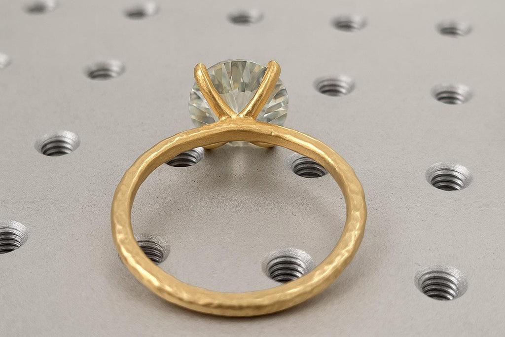 Rustic Engagement Ring | Organic Hand Hammered Finish Certified Man Made Diamond Engagement Ring | 1.5ct Diamond Ring | Yellow Gold Rings for Women