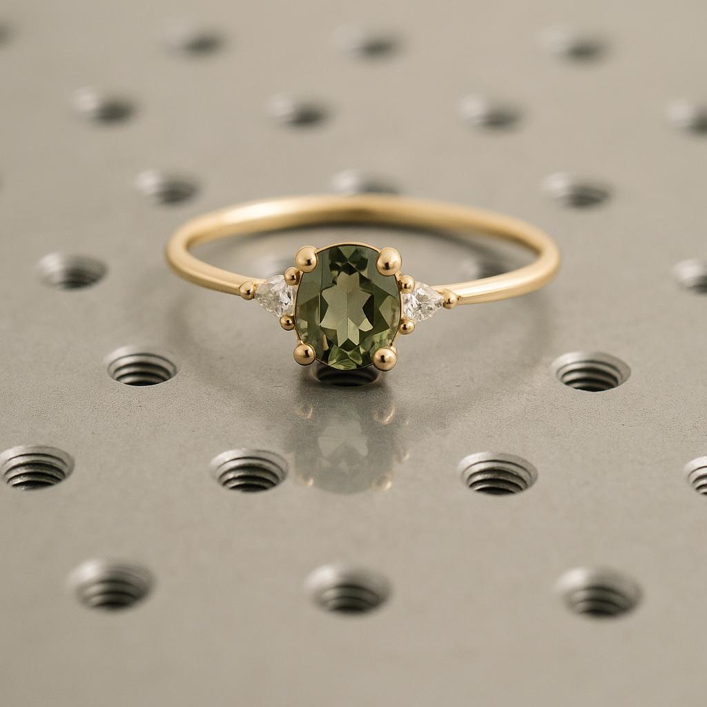 Vintage Engagement Ring, Green Sapphire Anniversary Ring