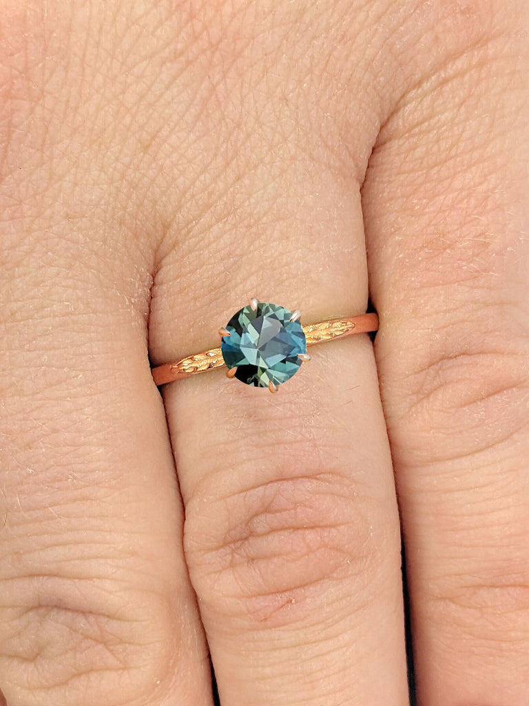 Nature Inspired 14k Gold Rings for Women | Round Cut 1 Carat Natural Green Sapphire Solitaire Engagement Ring