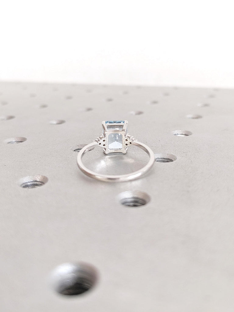 Aquamarine Engagement Ring, Radiant Cut Ring, 14k Gold Aquamarine Ring, Statement Rings for Women, March Birthstone, Diamond Cluster Ring