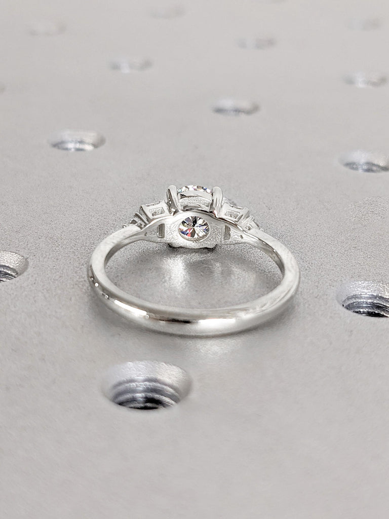 Unique Round and Baguette cut Moissanite Engagement Ring | Art Deco Promise Ring | Wedding Anniversary Gift | 14k Thin Gold Rings for Women