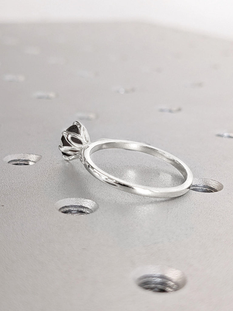 1 -2 Carat Round Diamond Engagement Ring | Genuine Natural Salt and Pepper Diamond Anniversary Ring | Solitaire Ring | Unique Proposal Ring