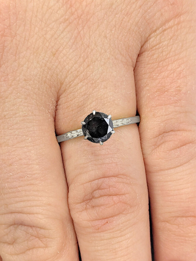 1 Carat Round Diamond Engagement Ring | Genuine Natural Salt and Pepper Diamond Anniversary Ring | Solitaire Ring for Anniversary Gift | Round Cut Proposal Ring