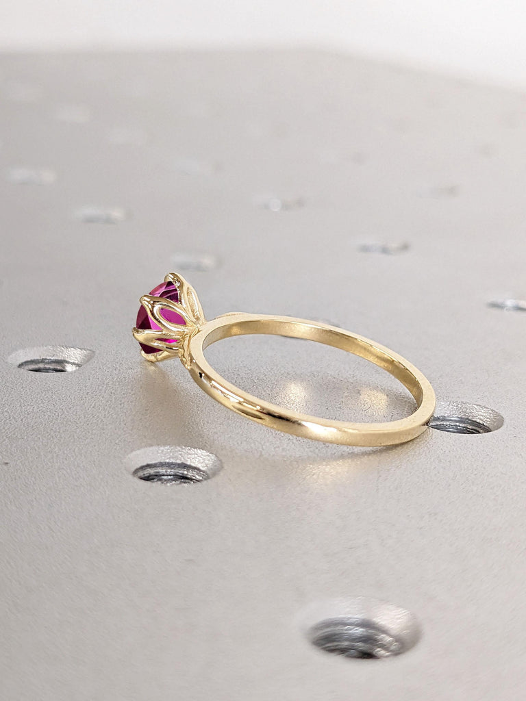 18k Yellow Gold Women Wedding Ring | Round cut Red Ruby Ring | Solitaire Thin Engagement Ring | Unique Proposal Ring | July Birthstone Ring