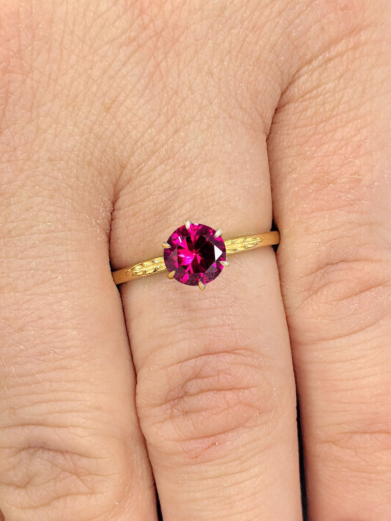 18k Gold Women Wedding Ring | Solitaire Thin Engagement Ring | 1ct Ruby Proposal Ring
