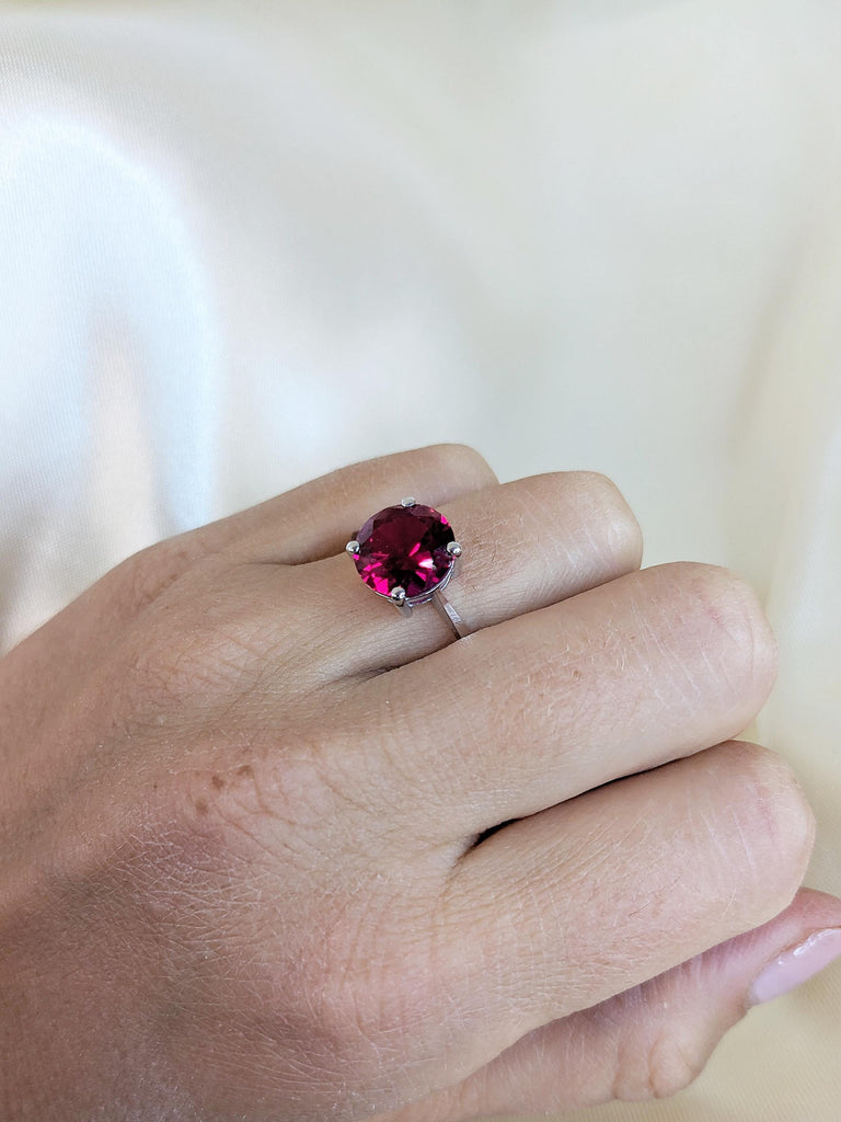 Round Ruby Ring, White Gold Ring, Unique Engagement Ring, Dainty Lab Ruby Ring, Solitaire Ring, Gold Engagement Ring, July Birthstone Ring