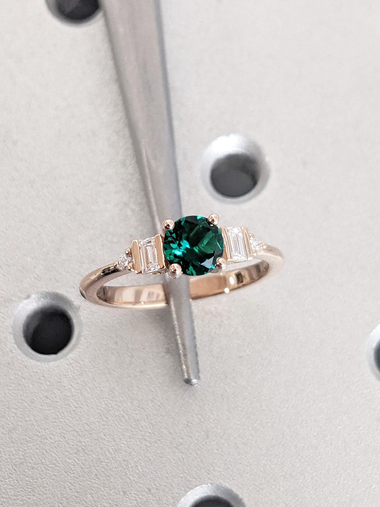 0.5 Carat Emerald and Diamond Promise Anniversary Ring for Wife | Green Emerald Ring | Art Deco Ring | 14k Rose Gold Engagement Ring