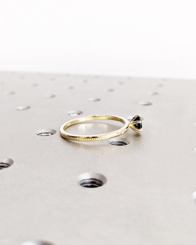 14K Gold Dainty Sapphire Engagement Ring | Peacock Sapphire Ring | Teal Sapphire, Montana Sapphire, Blue Green Sapphire Diamond Promise Ring