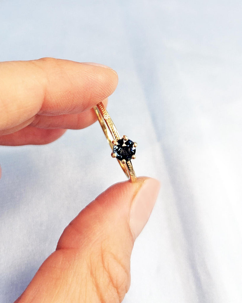 14K Gold Dainty Sapphire Engagement Ring | Peacock Sapphire Ring | Teal Sapphire, Montana Sapphire, Blue Green Sapphire Diamond Promise Ring
