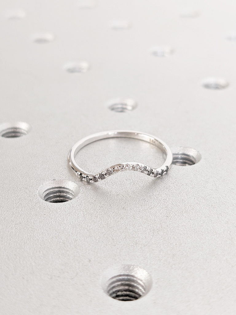 Curved Wedding Band, Ombre Diamond Matching Ring, 14k White Gold Wedding Band, Women Wedding Ring, Unique Stacking Ring, Bridal Gift for Her