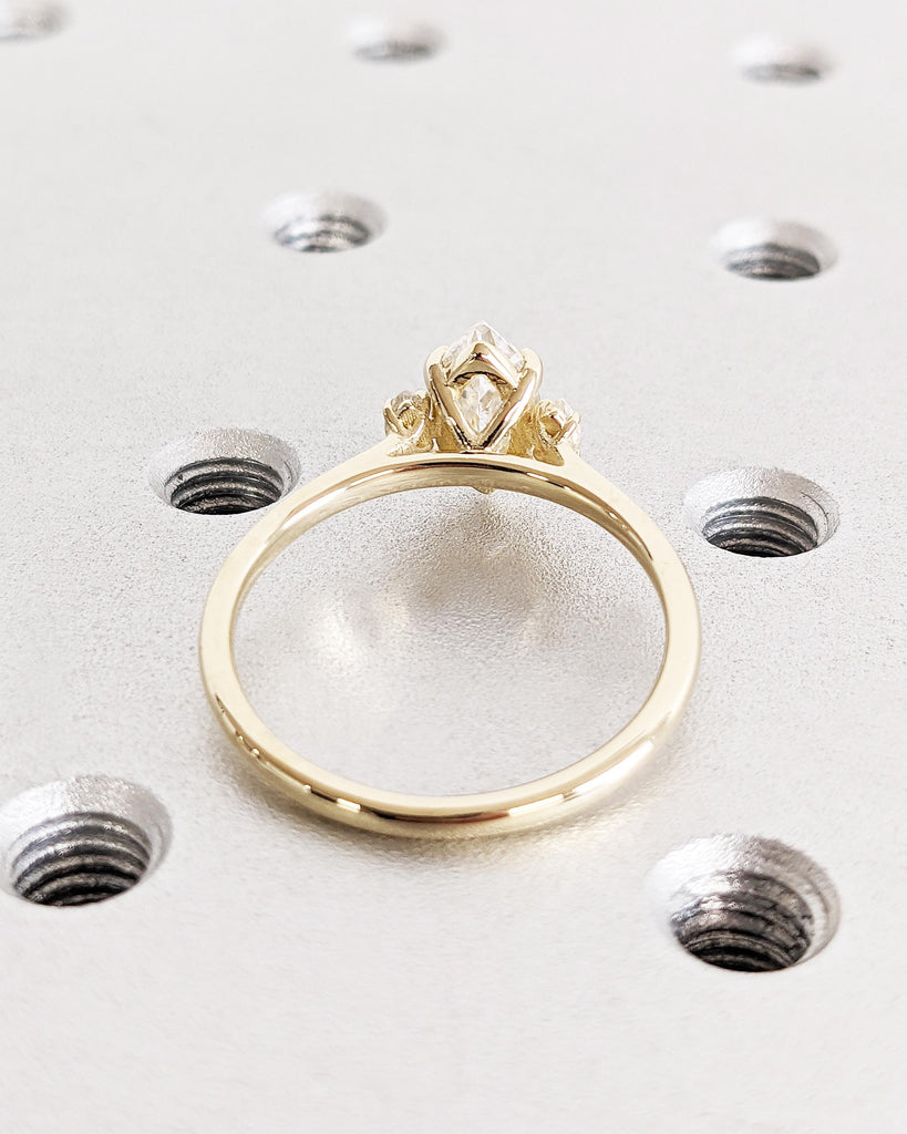3 Stone Lab Grown Diamond Ring, 1ct Marquise Cut Lab Diamond Ring, Three Stone Engagement Ring 14K Yellow Gold Anniversary Ring Gift for Her