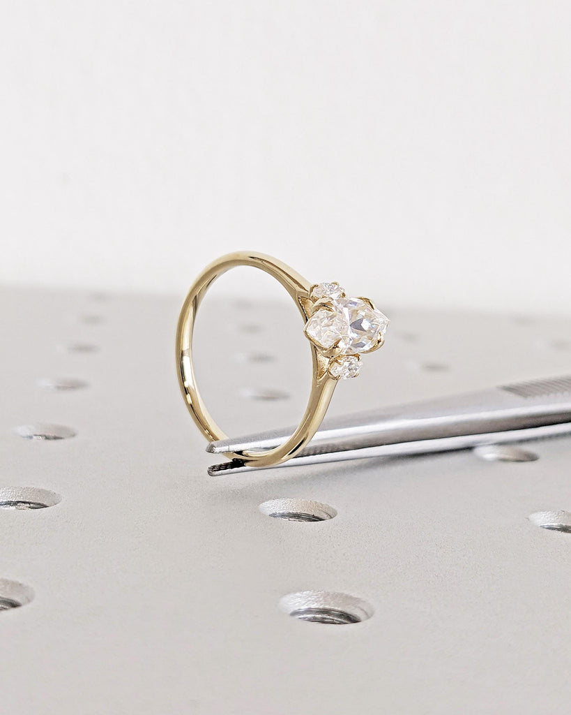 3 Stone Lab Grown Diamond Ring, 1ct Marquise Cut Lab Diamond Ring, Three Stone Engagement Ring 14K Yellow Gold Anniversary Ring Gift for Her