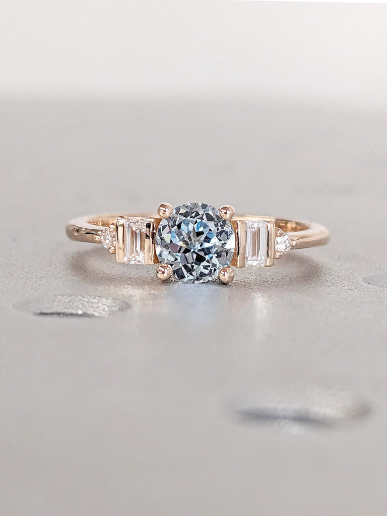 Aquamarine 14K Solid Gold Ring | Something Blue Engagement Ring For Women | Round Cut Aquamarine Ring | March Birthstone Ring Gift For Her