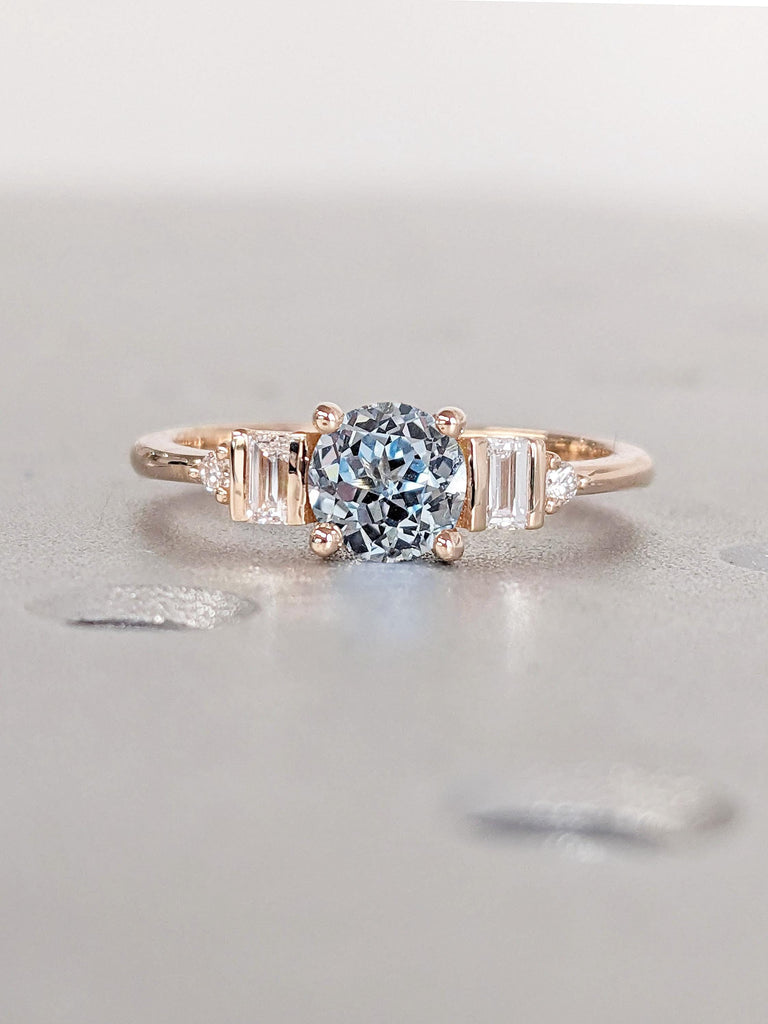 Aquamarine 14K Solid Gold Ring | Something Blue Engagement Ring For Women | Round Cut Aquamarine Ring | March Birthstone Ring Gift For Her