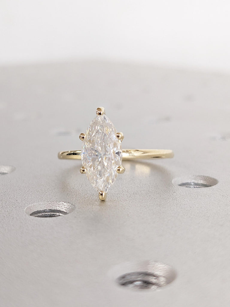 Lab Grown Diamond Engagement Ring, 14k Solid Gold Ring, Marquise Lab Diamond Ring, Gold Statement Ring, Solitaire Ring, Unique Gift for Wife
