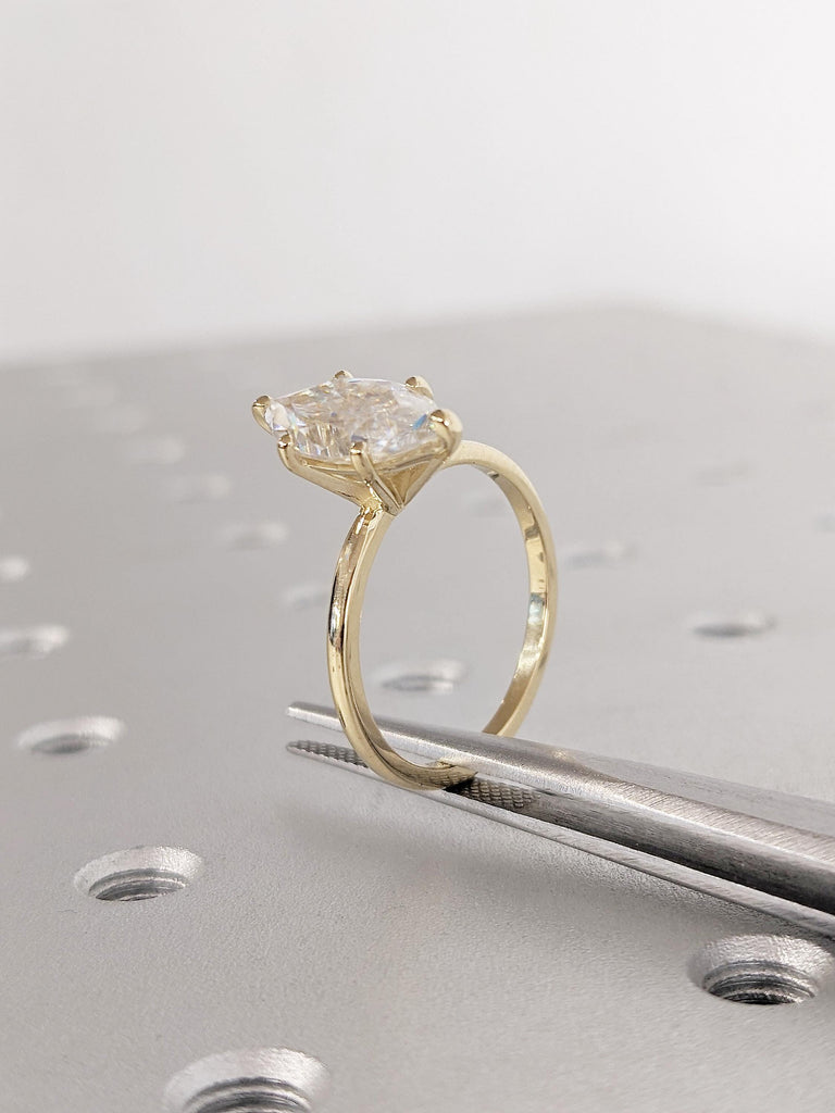 Marquise Moissanite Ring, 14k Yellow Gold Engagement Ring, Personalized Statement Ring, Solitaire Rings, Wedding Anniversary Gift for Her