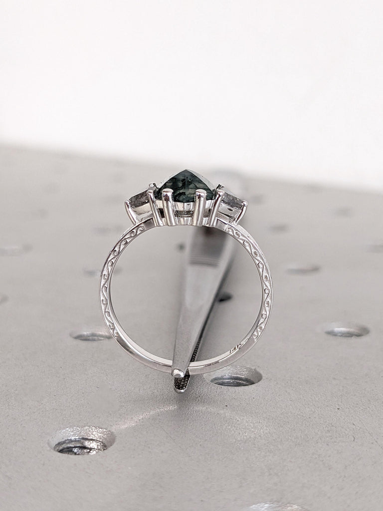 1ct Natural Moss Agate Gold Ring | Hexagon Engagement Ring | Nature Inspired Vintage Ring | Green Healing Gemstone Ring | Promise Ring Women