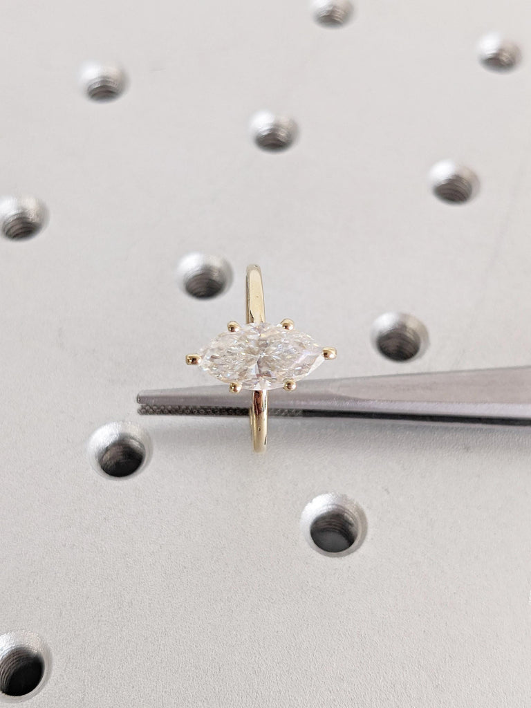 Lab Grown Diamond Engagement Ring, 14k Solid Gold Ring, Marquise Lab Diamond Ring, Gold Statement Ring, Solitaire Ring, Unique Gift for Wife
