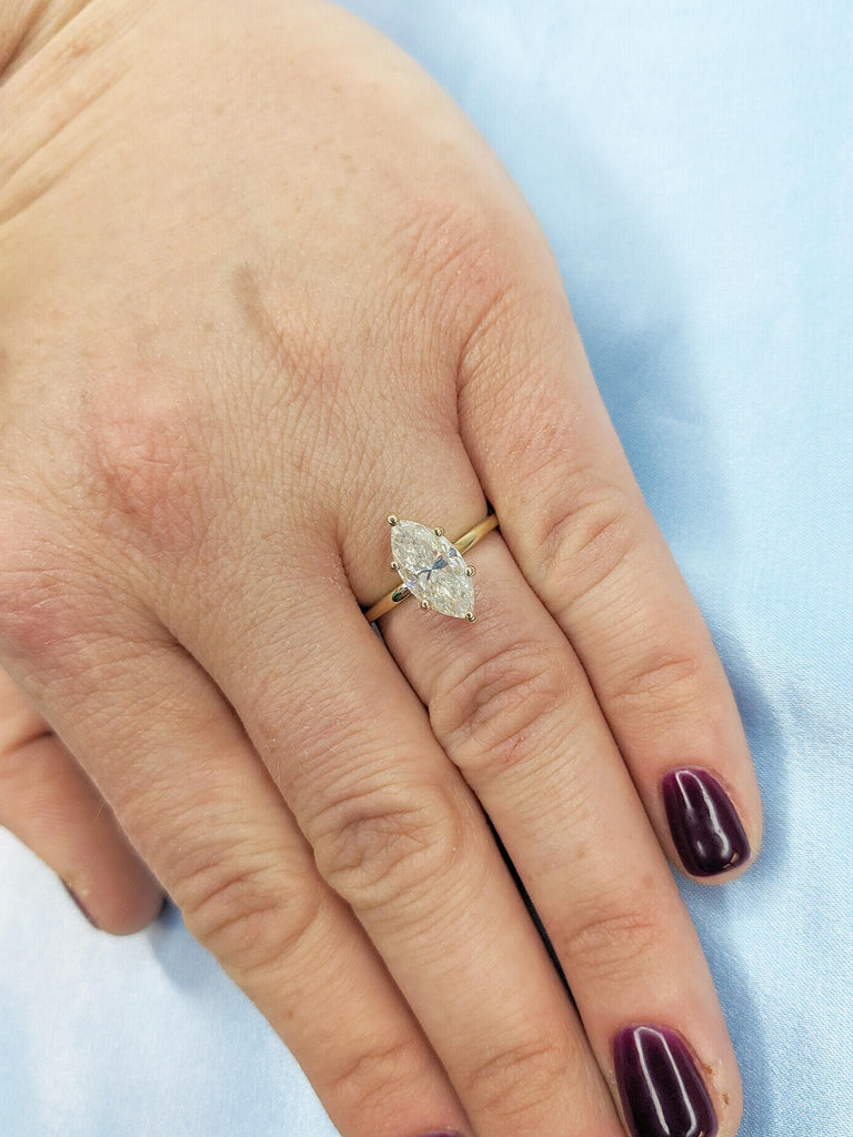 0.5-4ct Moissanite Engagement Ring, Unique Marquise Ring, Solid Gold Ring, Simple Ring for Women, Gold Wedding Ring, Dainty Engagement Ring