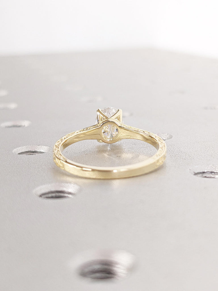 Filigree 14k Gold Ring, Solitaire Ring