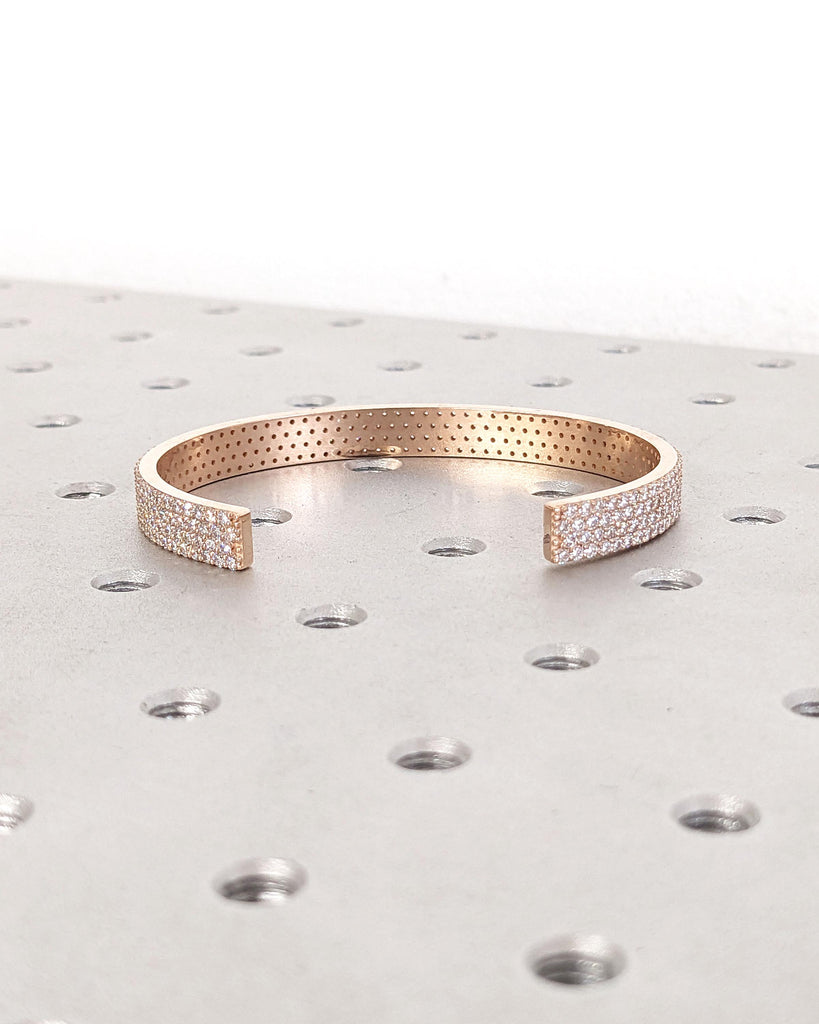 Tiny Round Natural Diamond Cuff Bracelet | CVD Diamond Bangle | Minimalist Bracelet | Solid Gold Bangle Woman Bracelet | Bridal Fine Jewelry