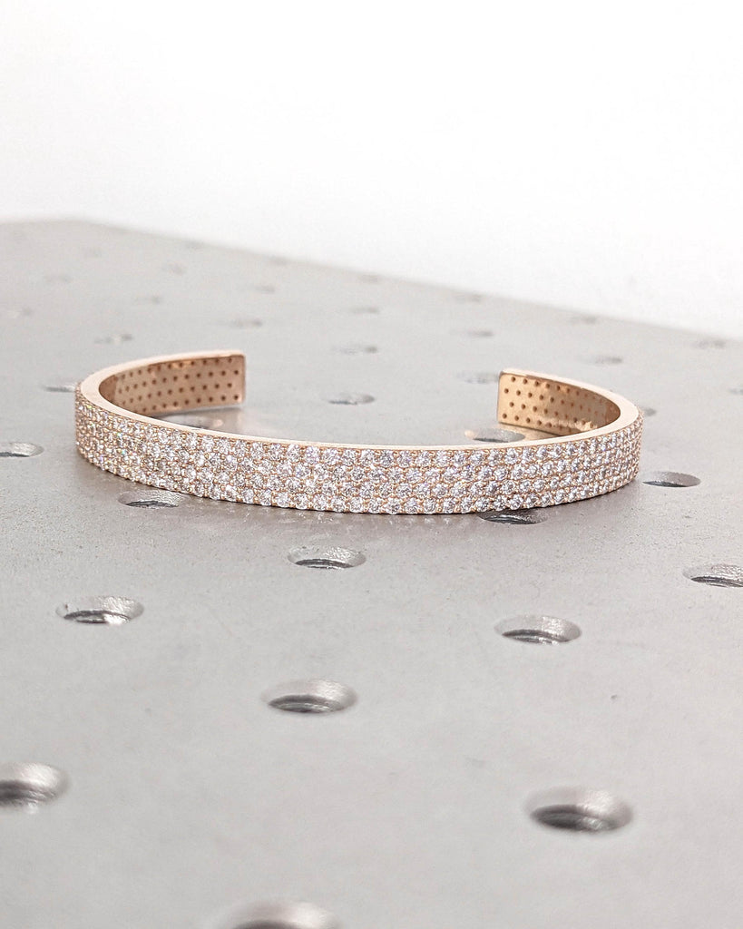 Paved Round Diamonds Cluster Bracelet Bangle | 14k Rose Gold Cuff Bangle | Bracelet for Women