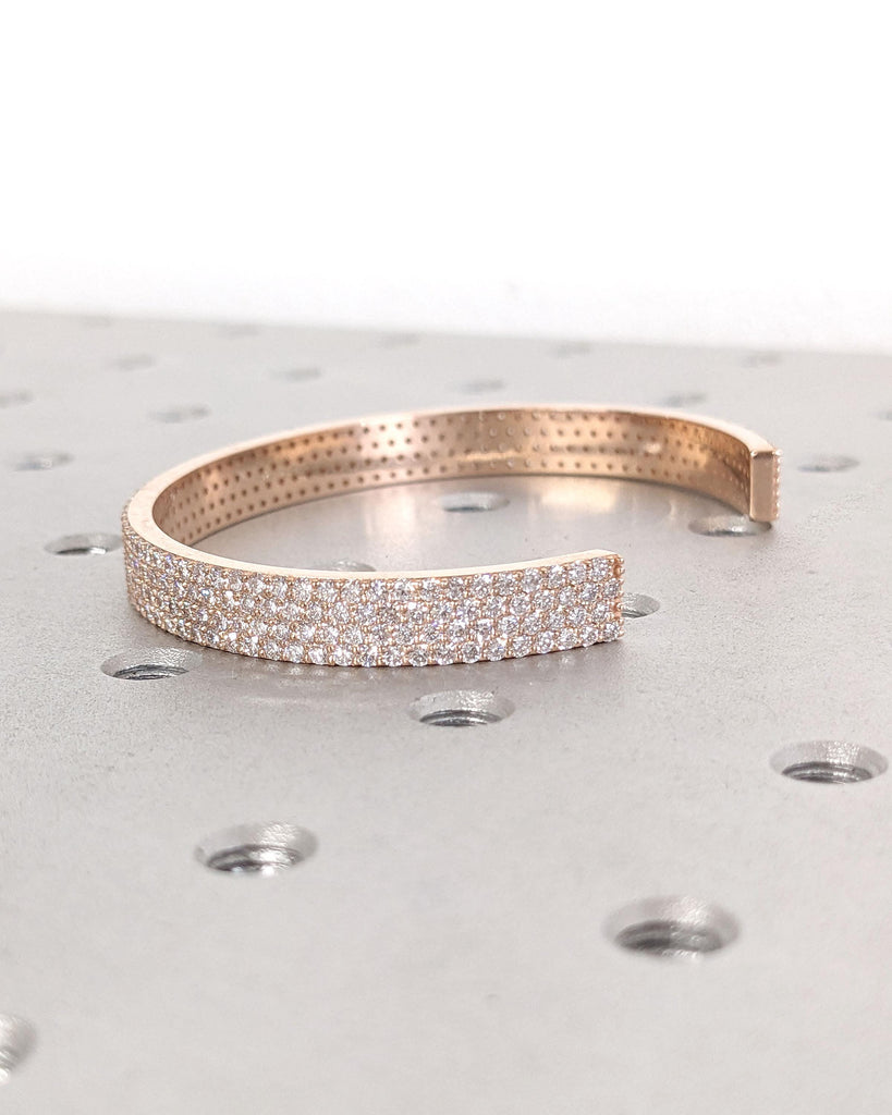 Tiny Round Natural Diamond Cuff Bracelet | CVD Diamond Bangle | Minimalist Bracelet | Solid Gold Bangle Woman Bracelet | Bridal Fine Jewelry
