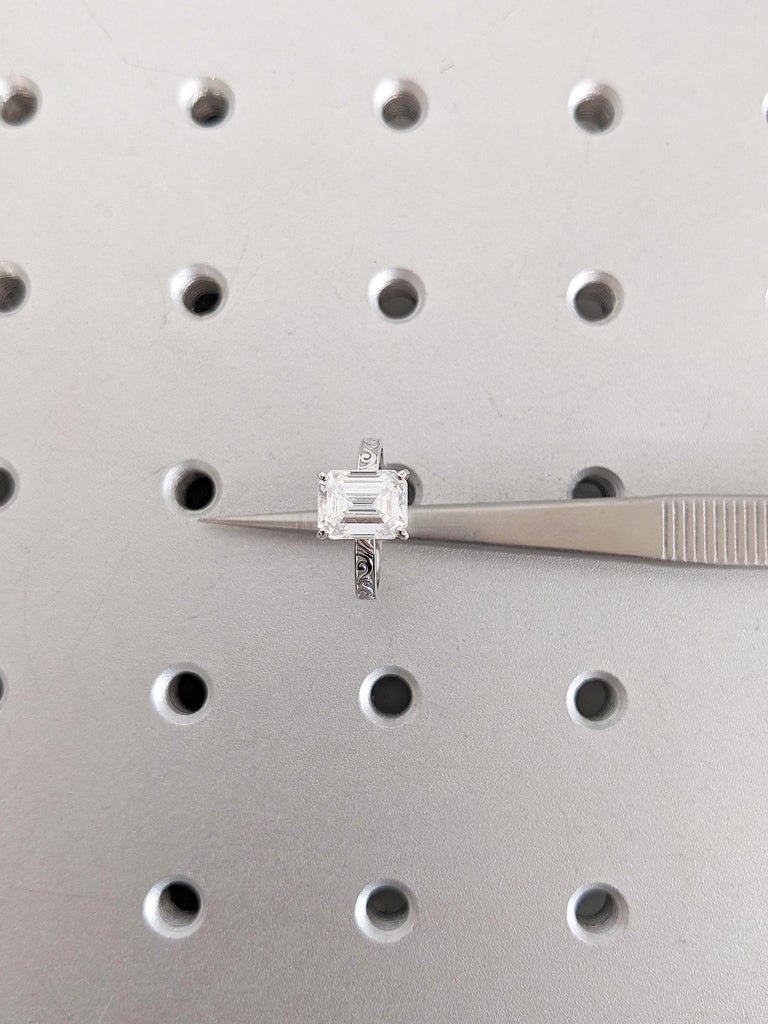 Emerald Cut Moissanite Engagement Ring