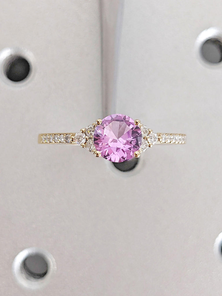 14k 18k Yellow Gold Alexandrite Engagement Ring | Purple Alexandrite | Paved Moissanite Cluster Half Eternity Band | Round cut Handmade Ring