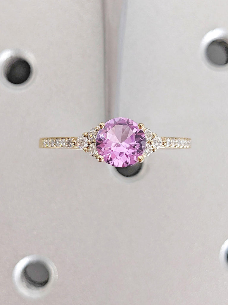 14k 18k Yellow Gold Alexandrite Engagement Ring | Purple Alexandrite | Paved Moissanite Cluster Half Eternity Band | Round cut Handmade Ring