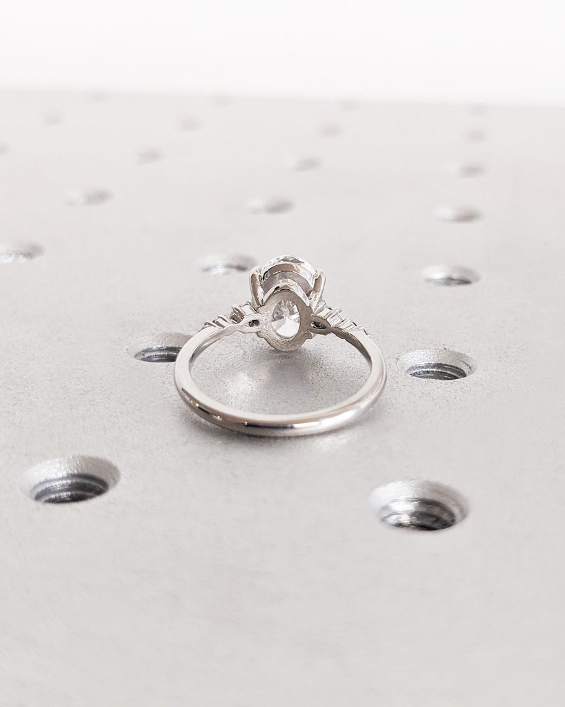 1.5ct Lab Grown Diamond Engagement Ring, Vintage Oval Lab Diamond Promise Ring, Platinum or 14K Solid Gold Wedding Ring Diamond Cluster Ring