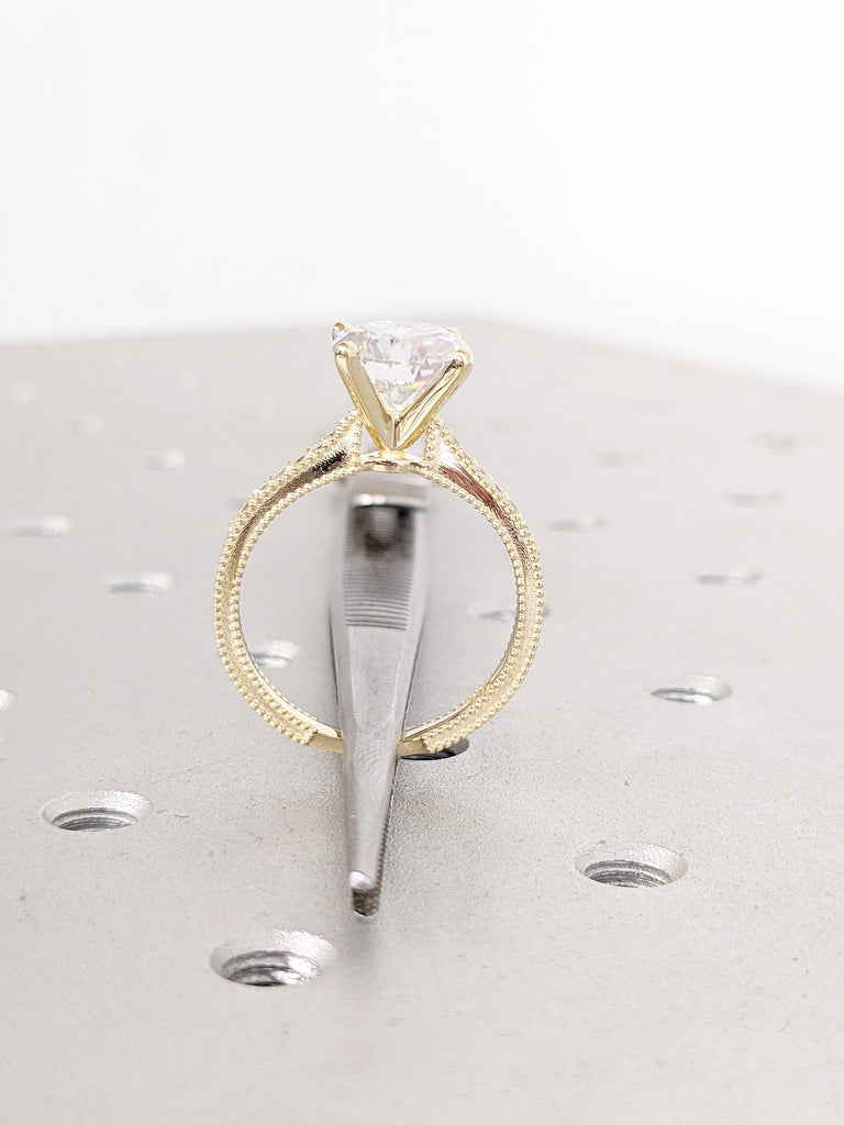 Lab Grown Diamond Engagement Ring, 14k Solid Gold Ring, Gold Engagement Ring, Vintage Lab Diamond Ring, Handmade Rings, Round Diamond Ring image #7