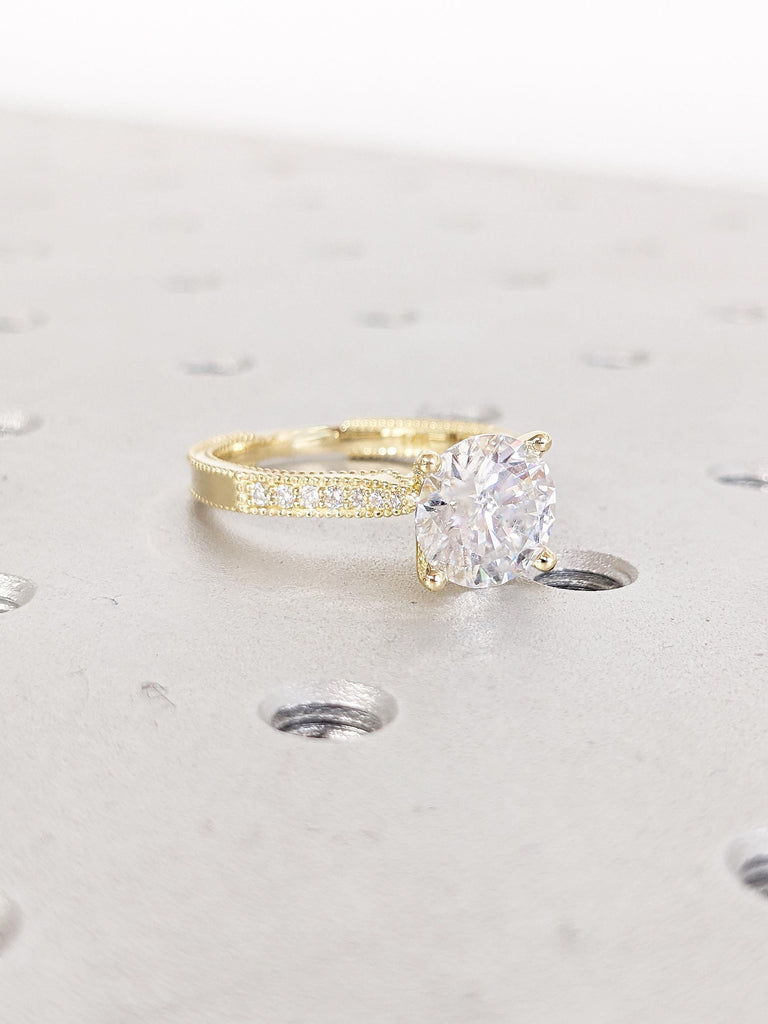 Round Lab Grown Diamond Ring, Unique Engagement Ring, Dainty 14k Gold Statement Ring, Art Deco Personalized Ring, Wedding Anniversary Ring image #9