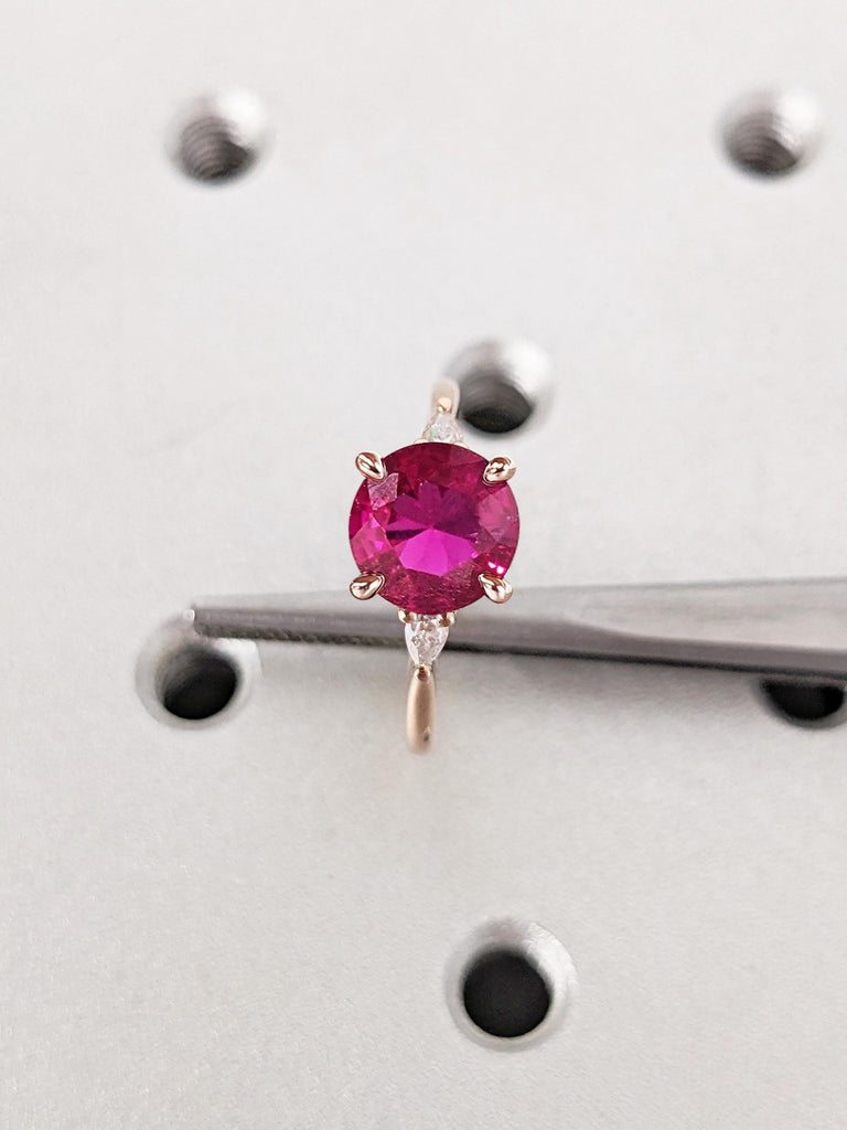14k Rose Gold Lab Ruby Engagement Ring | Minimalist Ring | Real Gold Engagement Ring | Ruby and Moissanite Ring