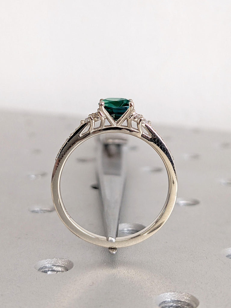 Lab Emerald and Natural Diamond Engagement Ring | May Birthstone Ring Gift for Her | Round cut Ring | Woman Bridal Ring | Solid Gold Jewelry