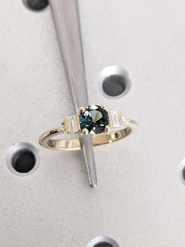 14k Yellow Gold Green Sapphire and Diamond Engagement Ring for Women | 0.5ct Sapphire Promise Ring | Delicate Engagement Ring