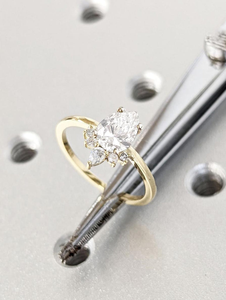 Unique Half Halo Lab Grown Diamond Engagement Ring | Pear cut 14k Gold Rings for Women | Simple Promise Ring | 1ct, 1.5 Carat Diamond Ring