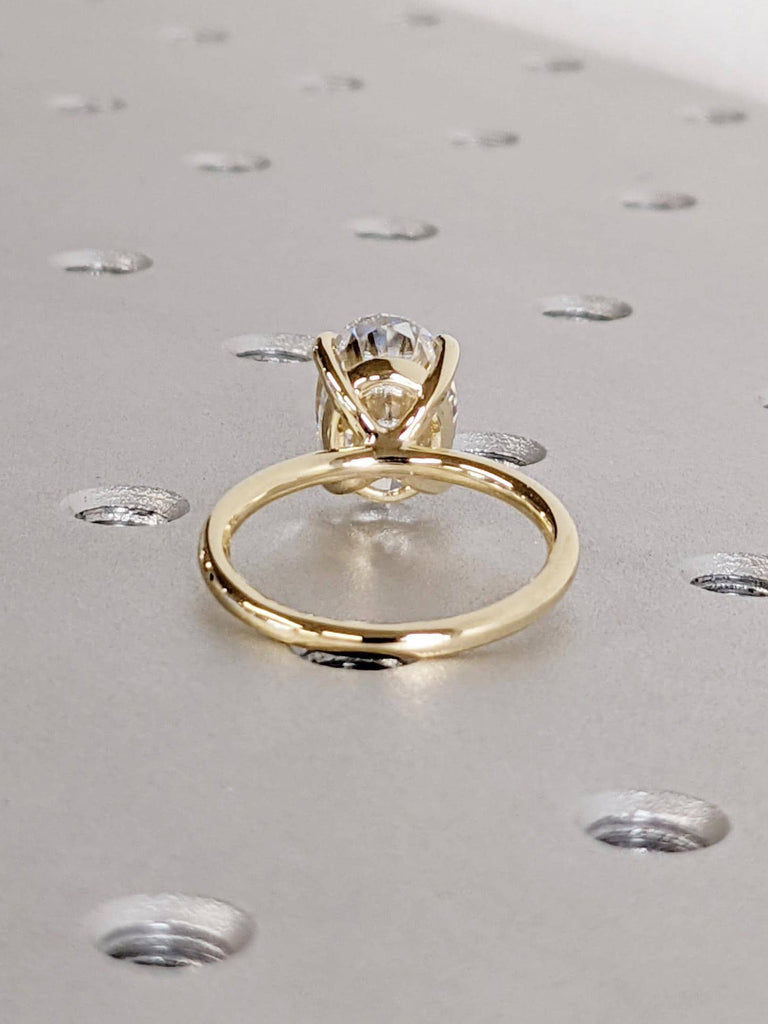 Crushed Ice Oval Moissanite Engagement Ring, 14K Yellow Gold Thin Band Solitaire, Dainty Promise Ring, Gold Rings for Women, Gift For Her