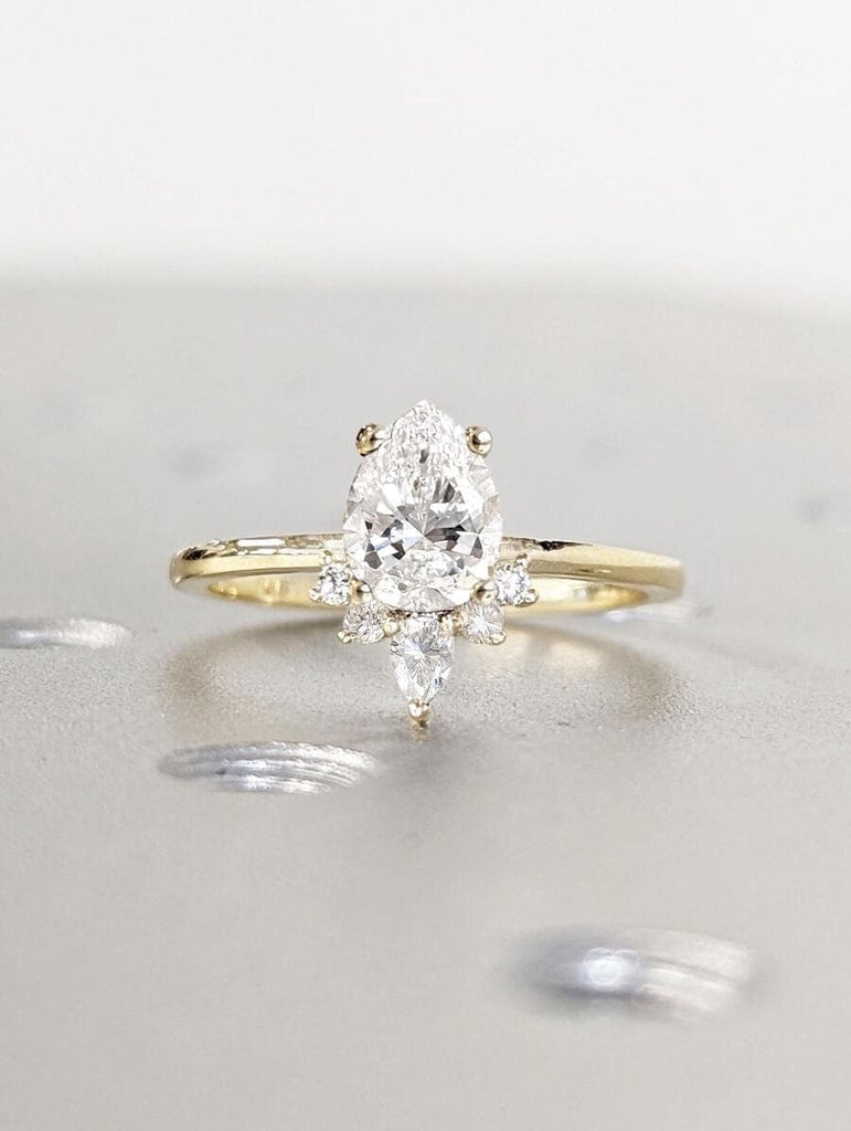 Pear cut Moissanite Half Halo Engagement Ring | 14k 18k Gold Wedding Ring | Diamond Cluster Ring | Delicate Engagement Ring | Promise Ring