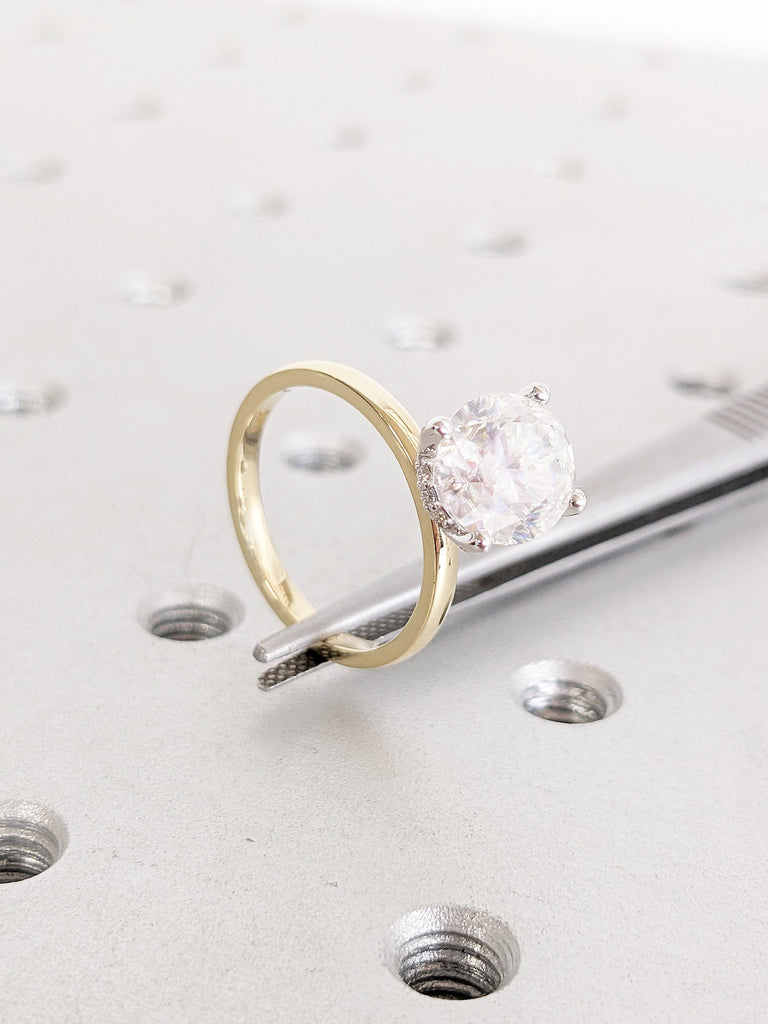 Oval Engagement Ring, Two Tone Ring, Vintage Lab Grown Diamond Solitaire Ring, Hidden Halo Lab Diamond Ring, Gold Statement Rings for Women image #6
