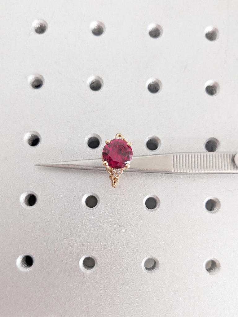 18k Rose Gold Ruby Engagement Ring, Nature Inspired Ring